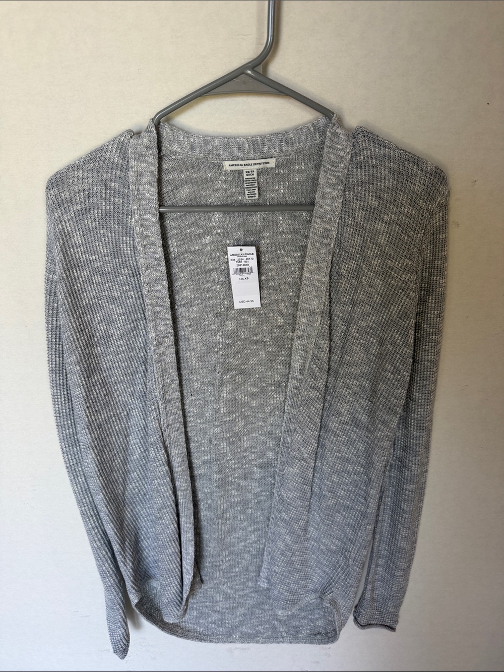 American Eagle Outfitters Heather Gray Open-Front Ribbed Cardigan